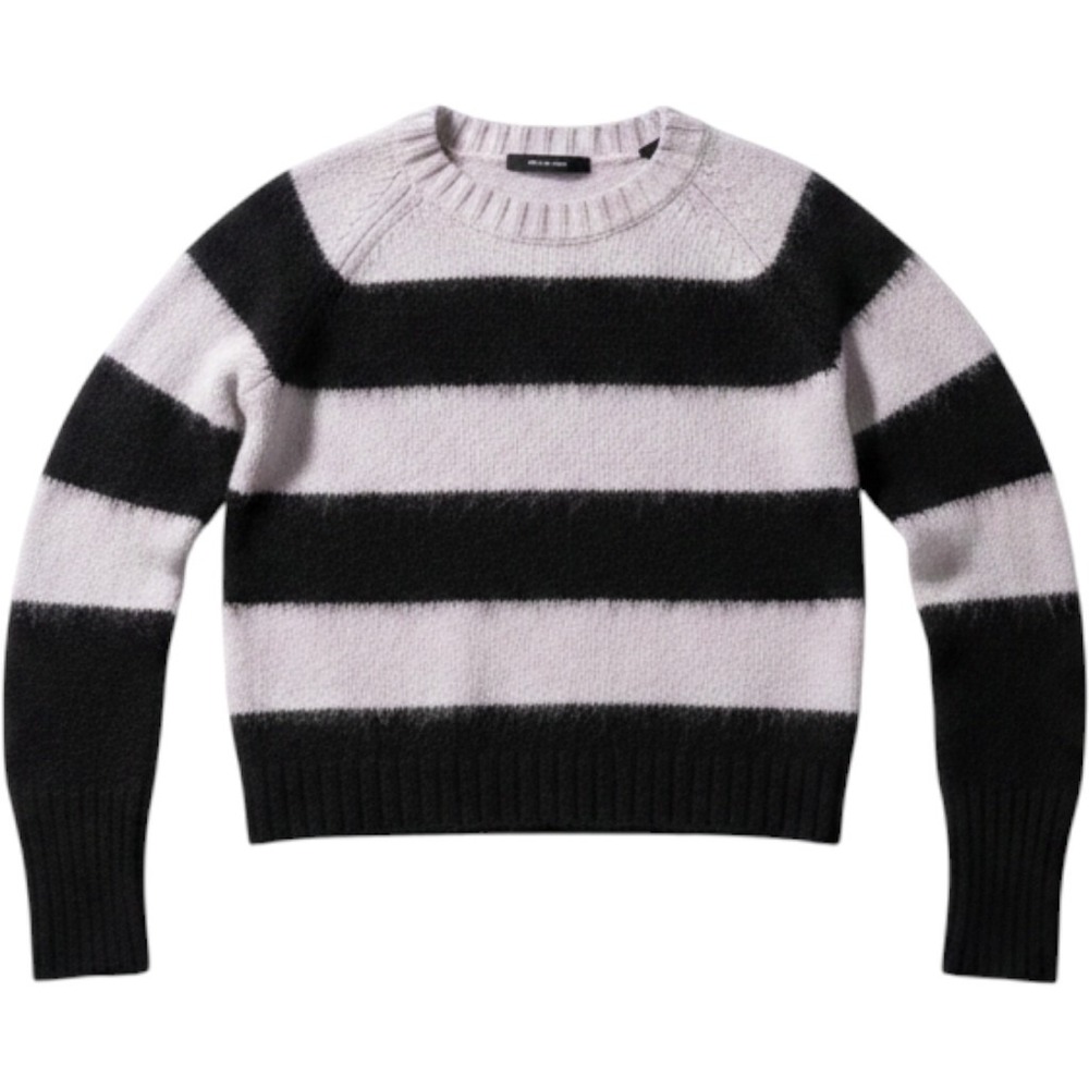 AllSaints Striped Mohair Blend Sweater Lavender Black Italian Yarn Medium